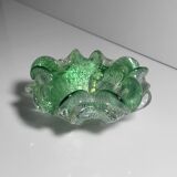 Green Silver leaf particles ash tray by Barovier Toso Murano