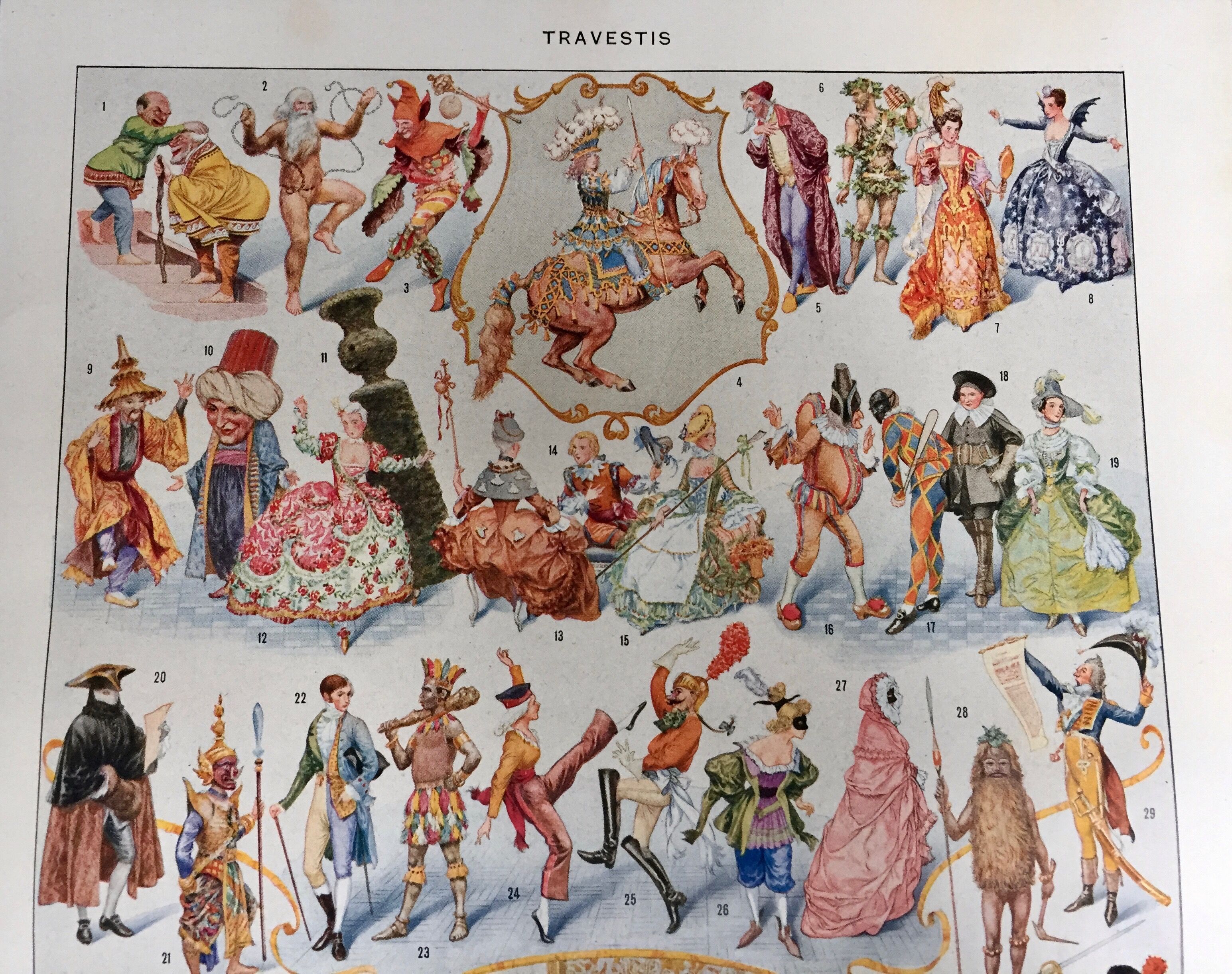 Illustration ancienne, encyclopedie Larousse, "Travestis"