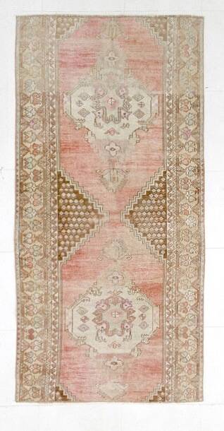 3x6 Turkish Pale Red & Brown Oriental Vintage Rug, 95x196Cm