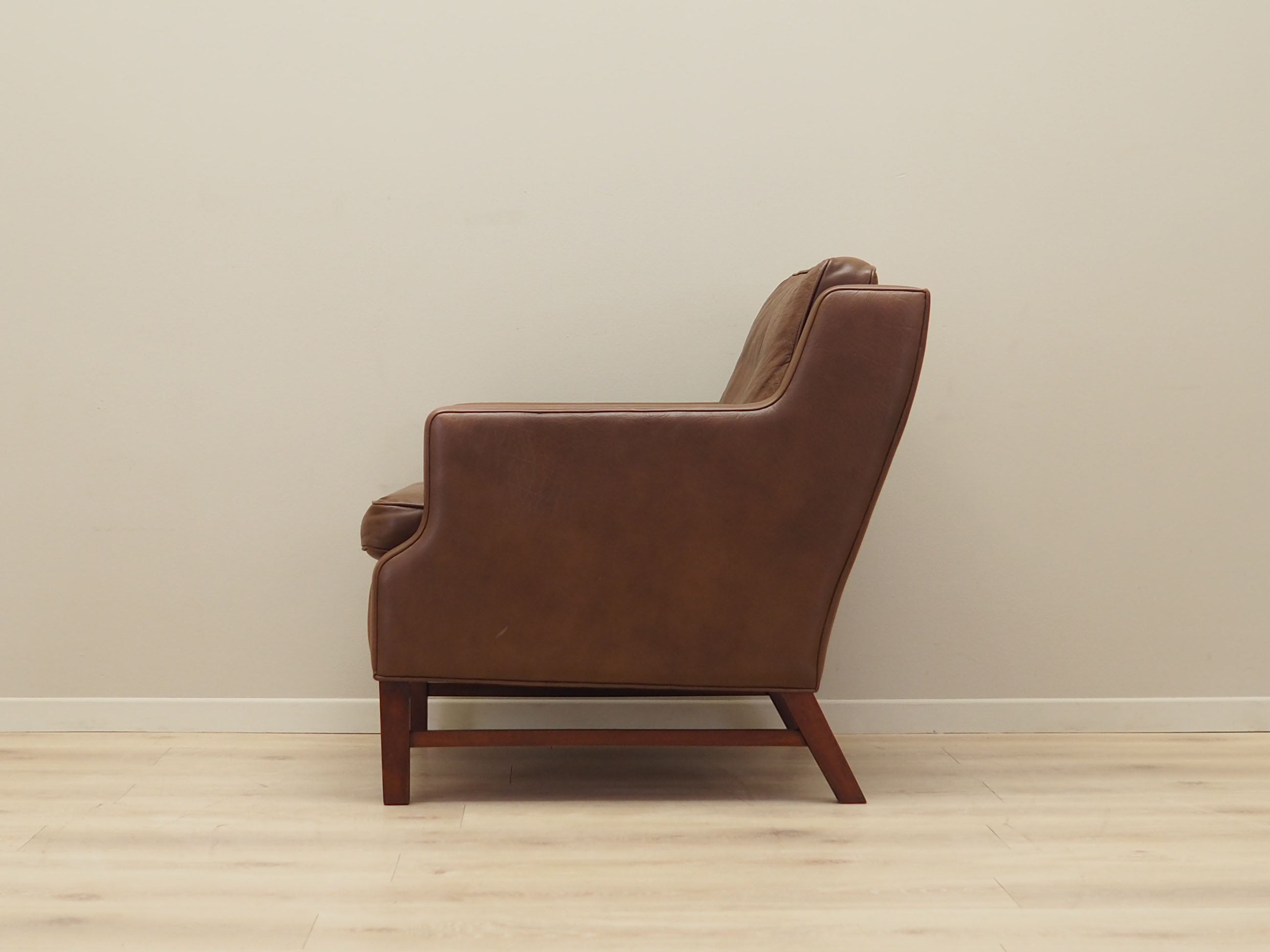 Brown leather armchair, Danish design, 1960s, production: Denmark