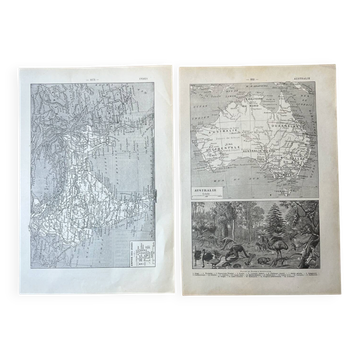 Set of 2 maps - India and Australia 20x29cm