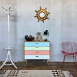 50s color formica shoe cabinet with compass feet
