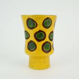 colorful hand-painted strehla gdr ceramic VASE yellow brown green polka dot