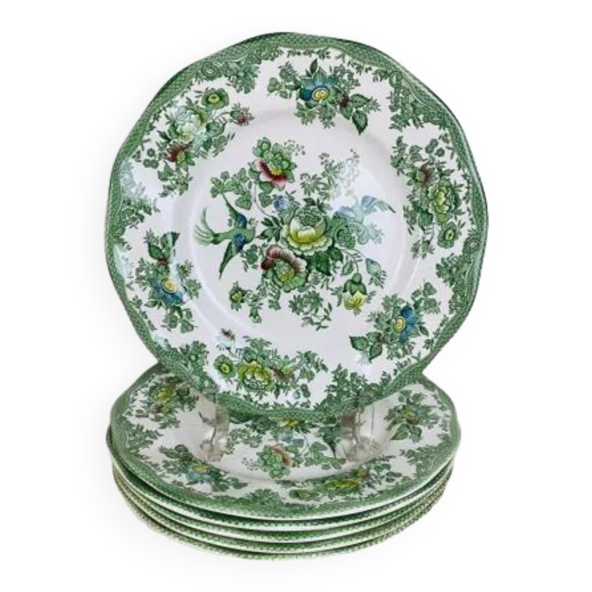 6 flat plates wedgwood oriental pheasants green