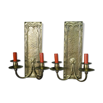 A pair wall lamps of period art nouveau - bronze massif