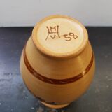 Beige ceramic vase with vintage brown flower decor