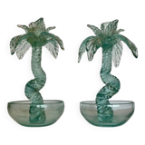 Pair of bubble glass "palm tree" candlesticks