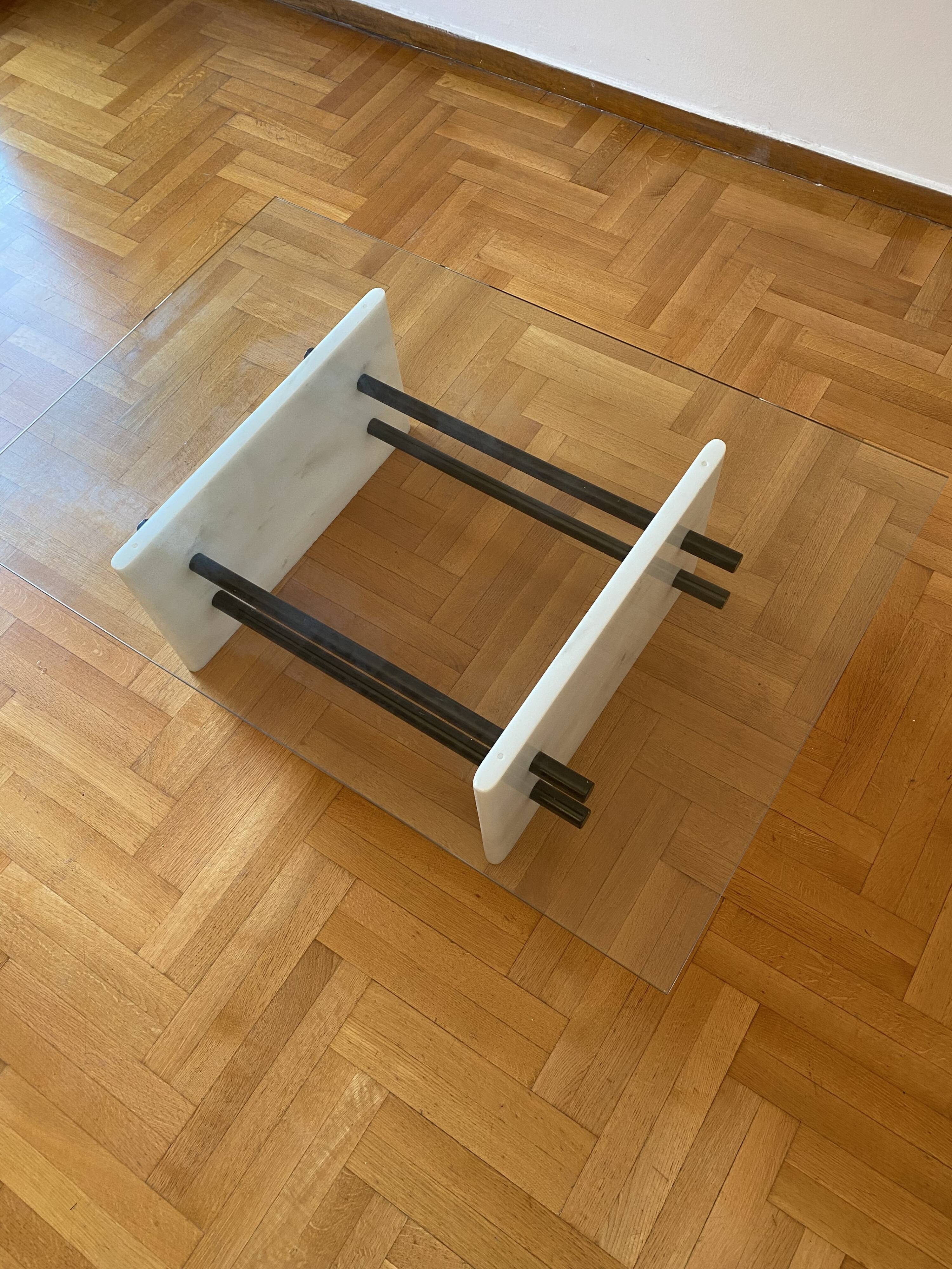 1980s White Marble Rectangular Coffee Table Postmodern Glass