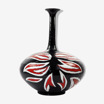 Studio pottery ceramic hand painted glaze vase circa 1970