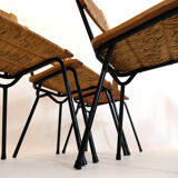 Suite of 6 chairs, wood straw and metal from the 50s