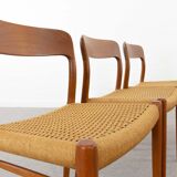 Set 6 Teak and Paper Cord Dining Chairs by Niels O. Moller, Model 75
