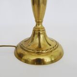 Lampe de table, lampe de chevet 2 feux, pied laiton, globe et perles rose