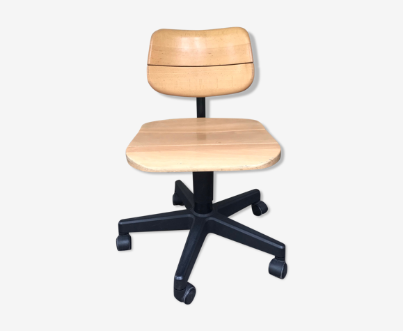 Chaise de bureau Martin Stoll bois claire sur roulettes