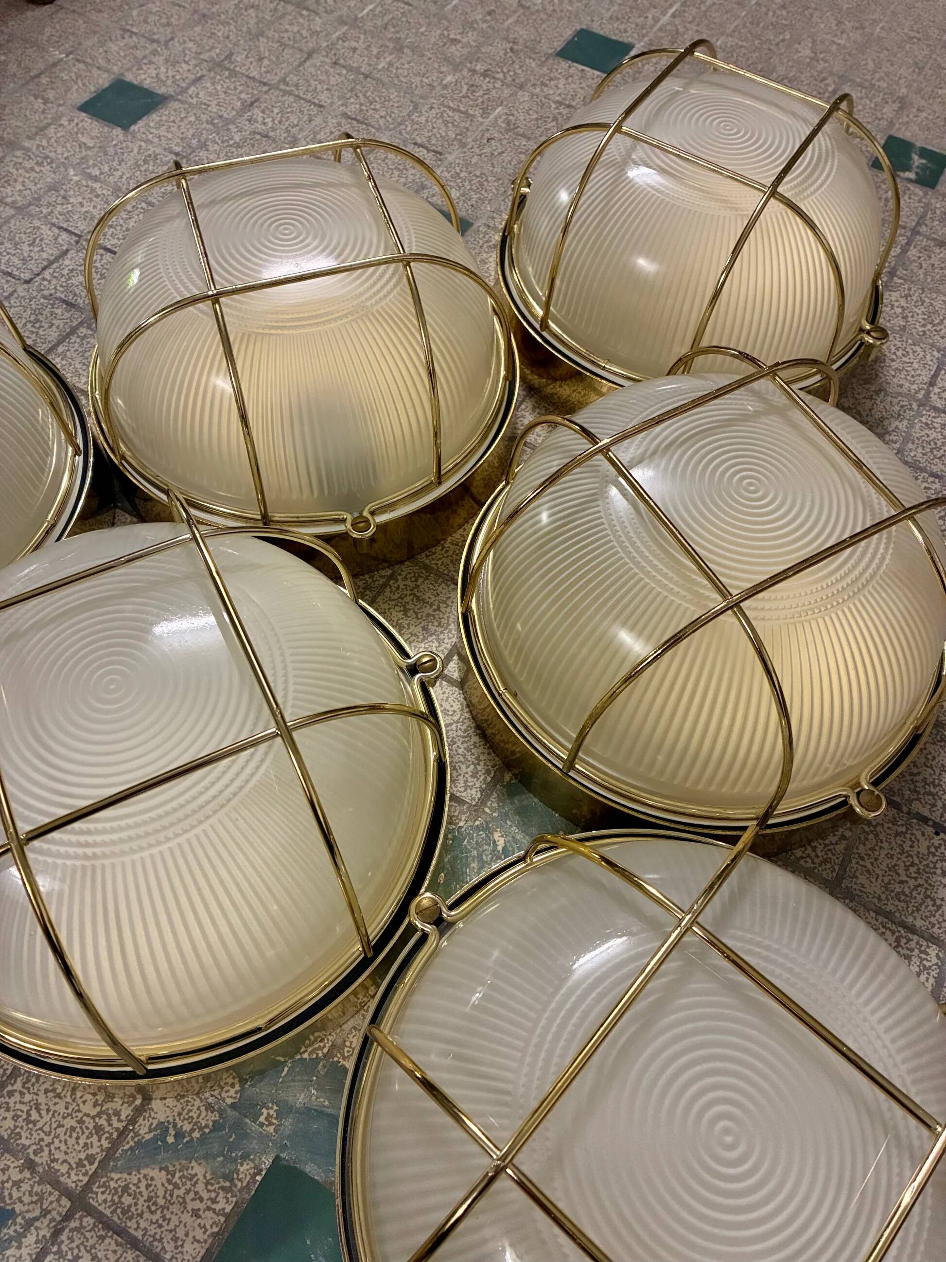 Industrial wall lights in glass and metal - 1970.