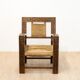 3 fauteuils néo-basques sculptés en paille et chêne, années 1940