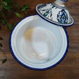 White and blue ceramic tagine dish with oriental patterns