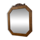 Miroir octogonal ancien - Bois de ronce & fronton sculpté à volutes