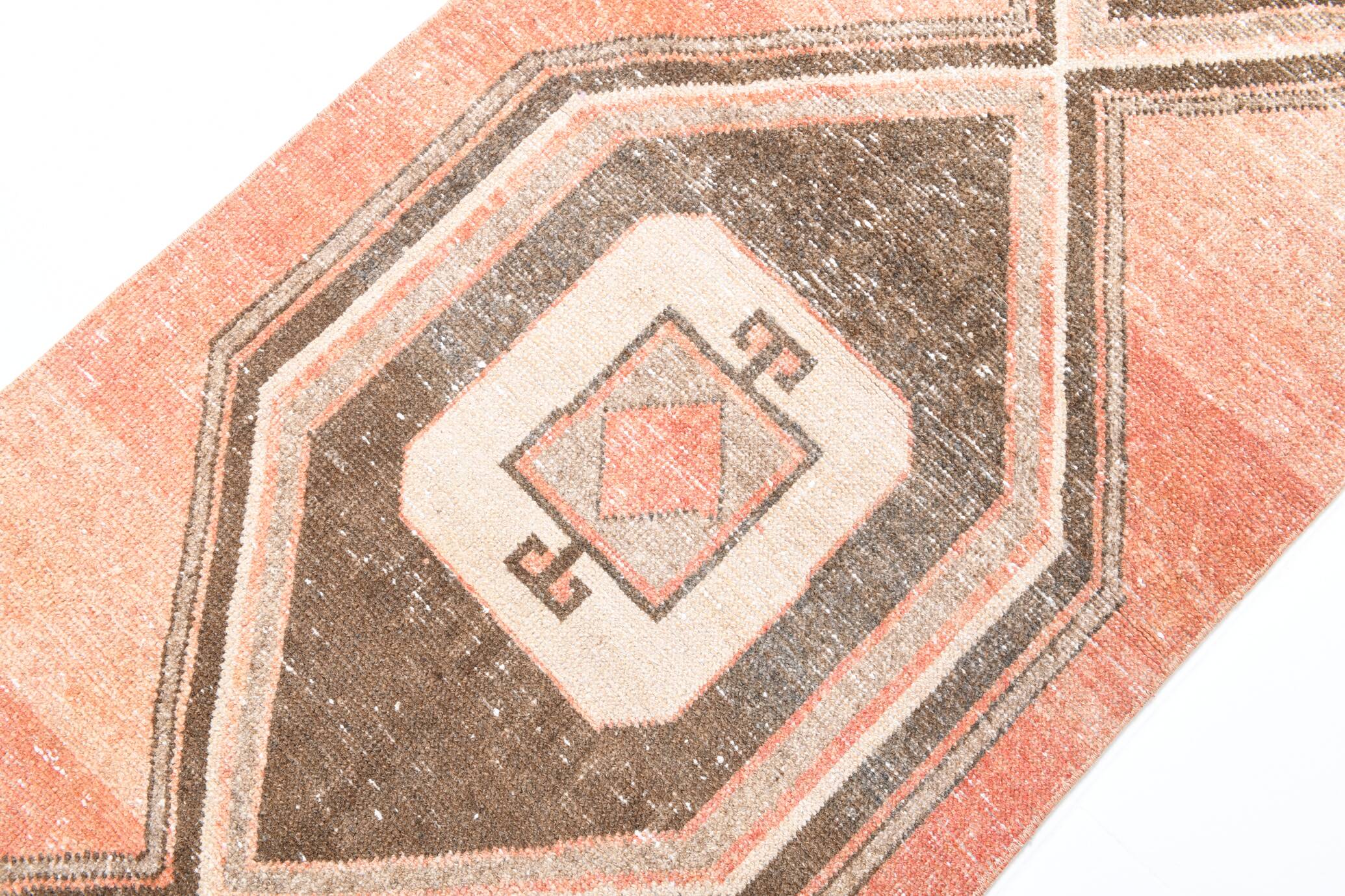 3x12 Pale Red & Brown Antique Vintage Runner Rug, 83x383Cm