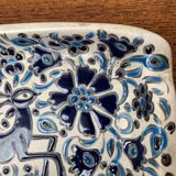 Vintage handmade blue ceramic ashtray with deer and flower ornament from Rodos Ceramics.