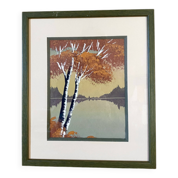 Japandi style gouache placed under glass