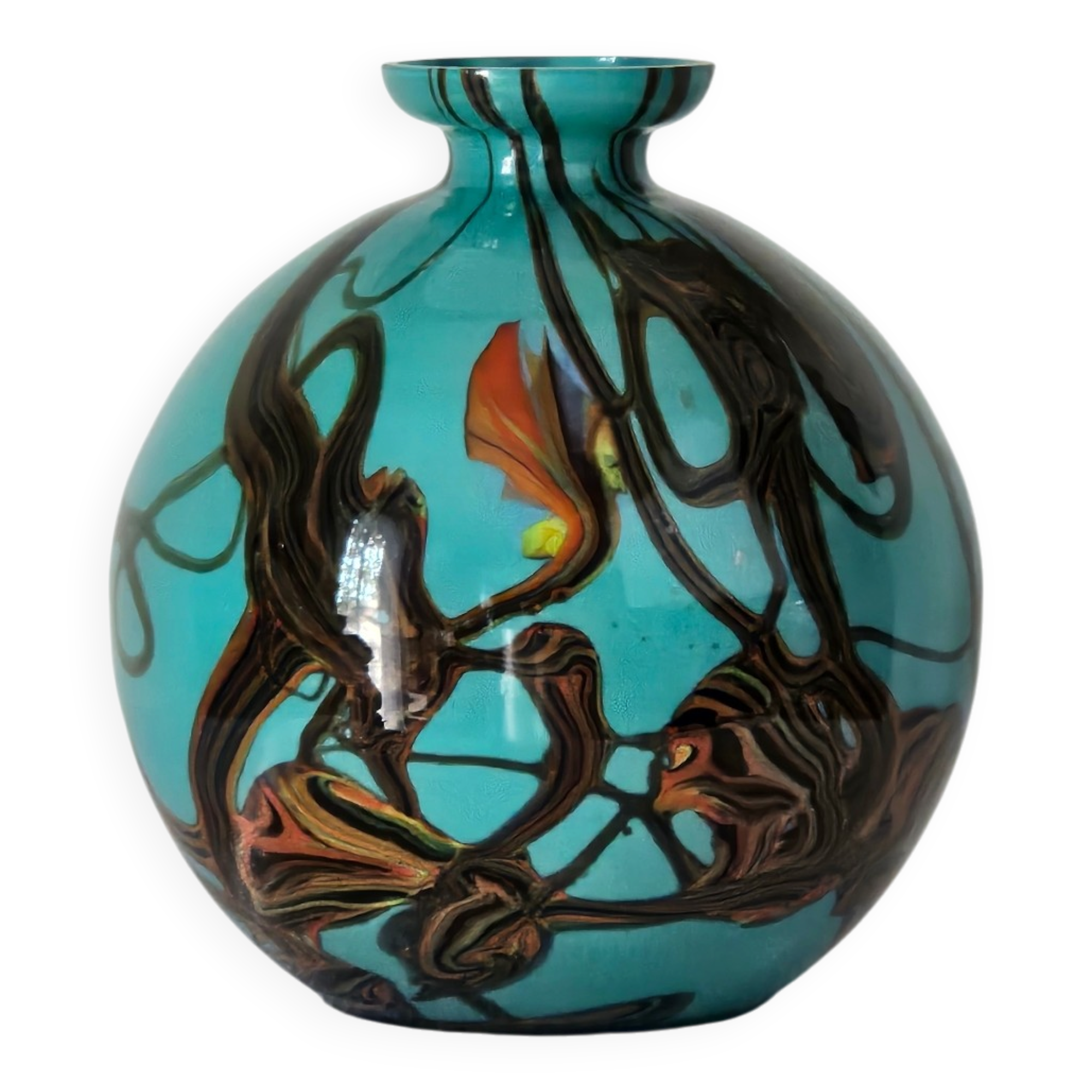 Vintage Czech multicoloured blown glass ball vase