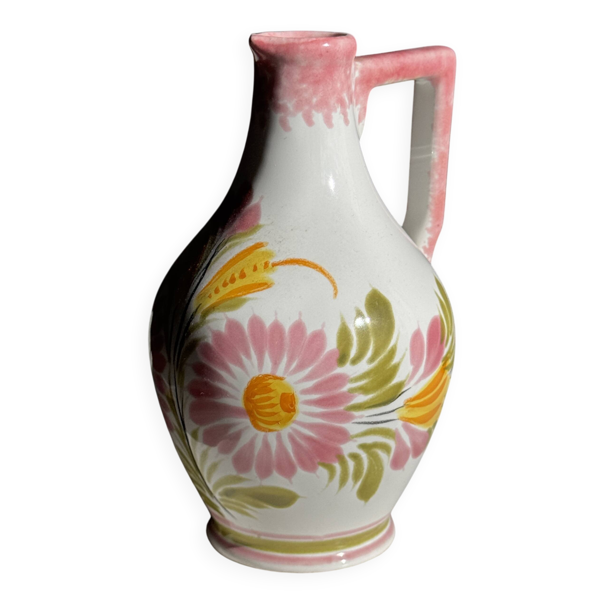 Mini vase with stylised flowers in green and yellow roses, H15.5.