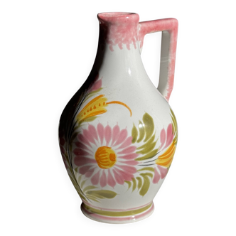 Mini vase with stylised flowers in green and yellow roses, H15.5.