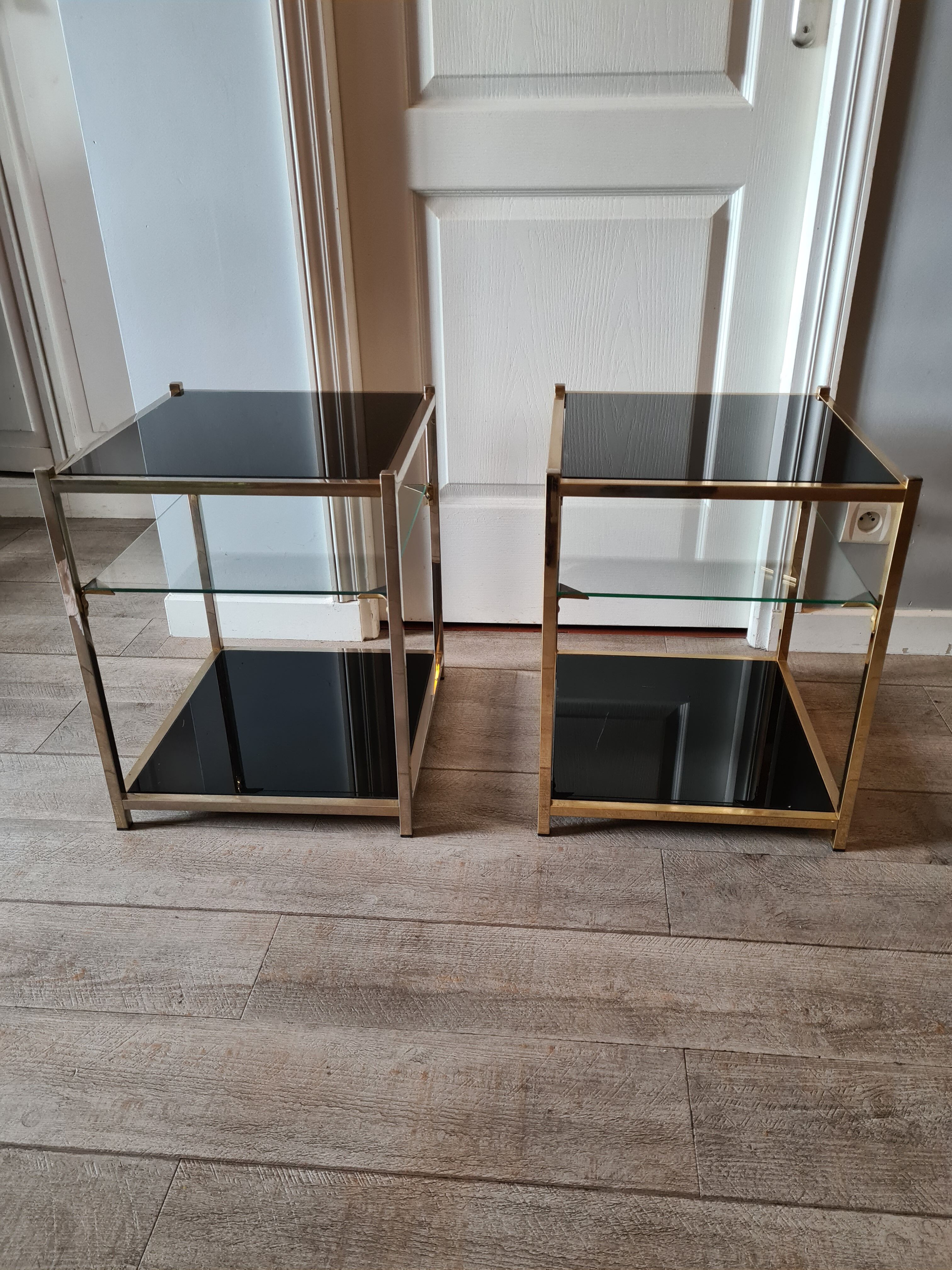 Pair of glass and brass sofa endsl