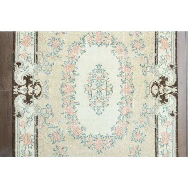 Vintage Turkish Oushak Handmade Wool Cotton Beige Area Rug 117x219