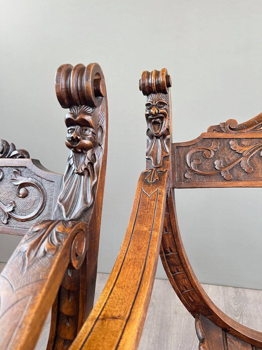 Set of Three Renaissance Style Armchairs, 19th Century