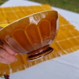 Pair of brown/yellow ribbed bowls - Digoin & Sarreguemines