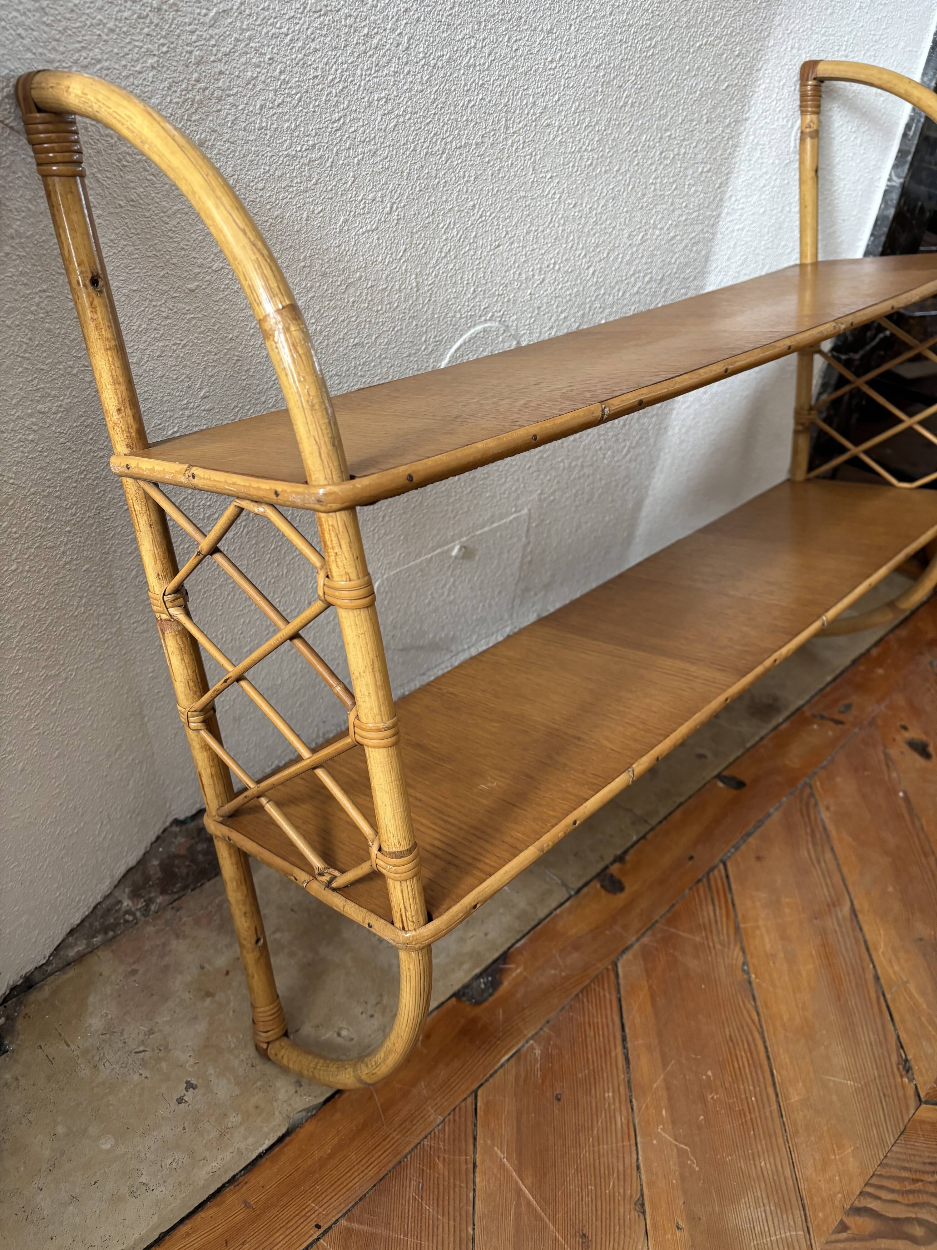 Vintage 1960s rattan wall shelf