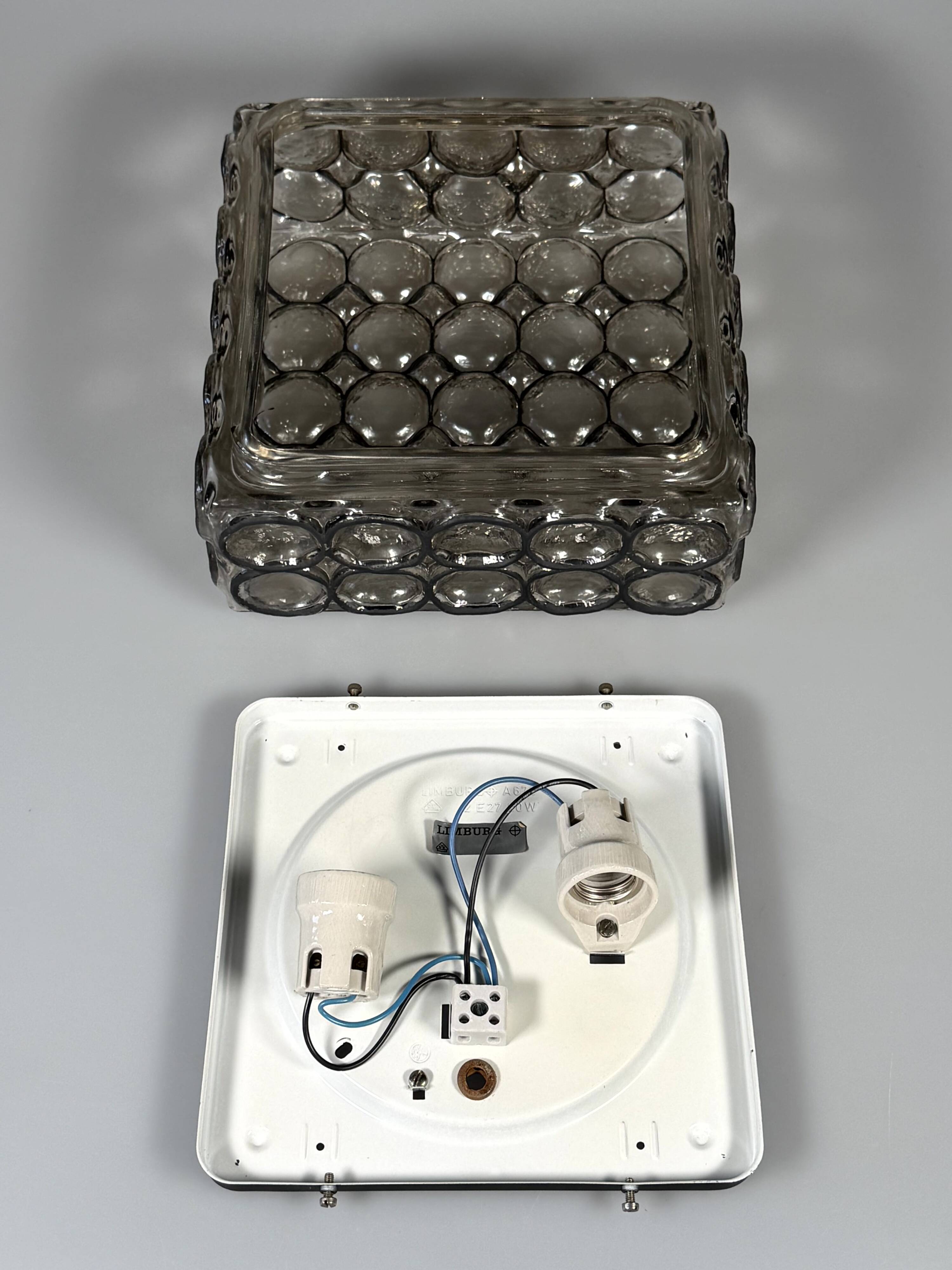 60s 70s Ceiling Lamp Plafoniere Glashütte Limburg Germany Glass & Metal