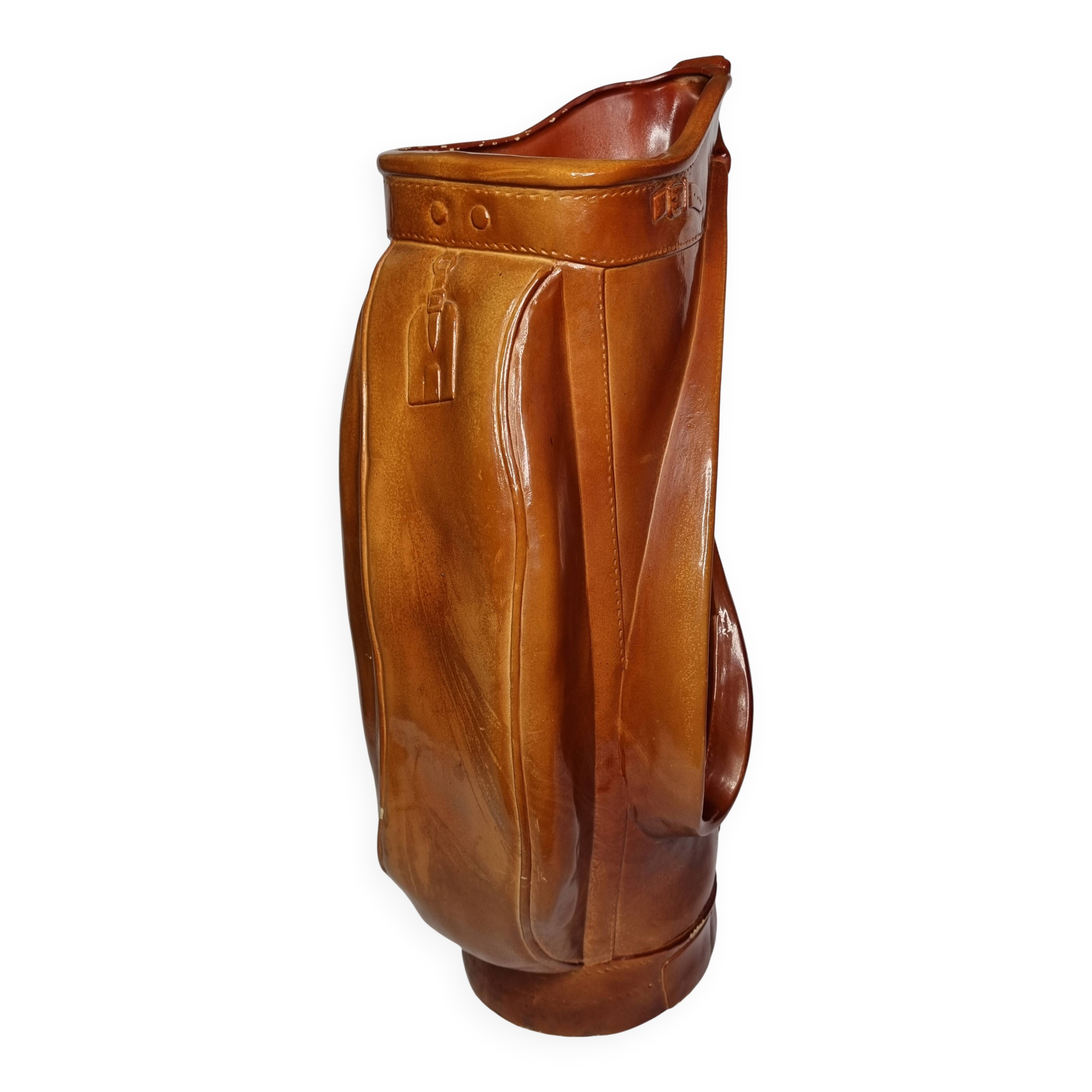 Vintage sculptural umbrella stand golf bag imitation leather 70s 65 cm