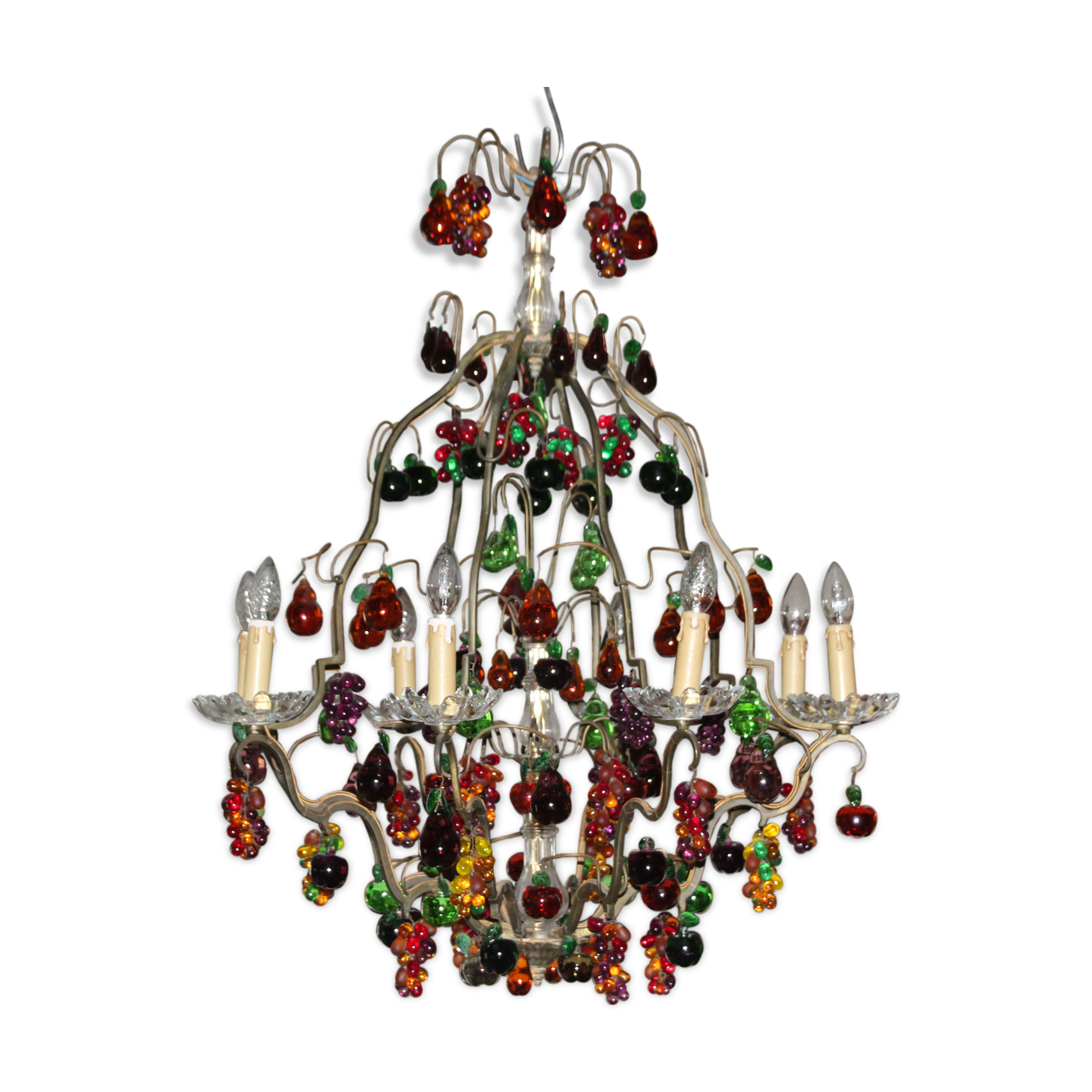 Chandelier glass Murano multicolored Fruits glass Murano Living room Dining room Apples Pears Grape