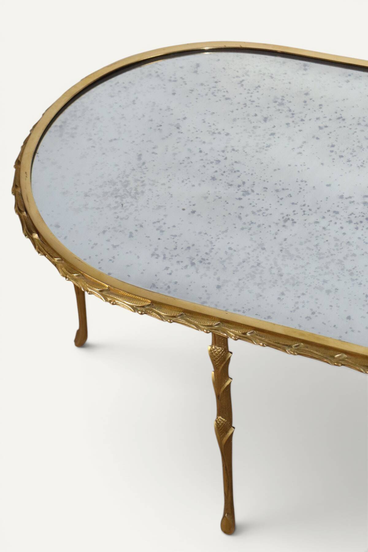 Maison Baguès coffee table in gilded bronze and aged mirror – 1950s