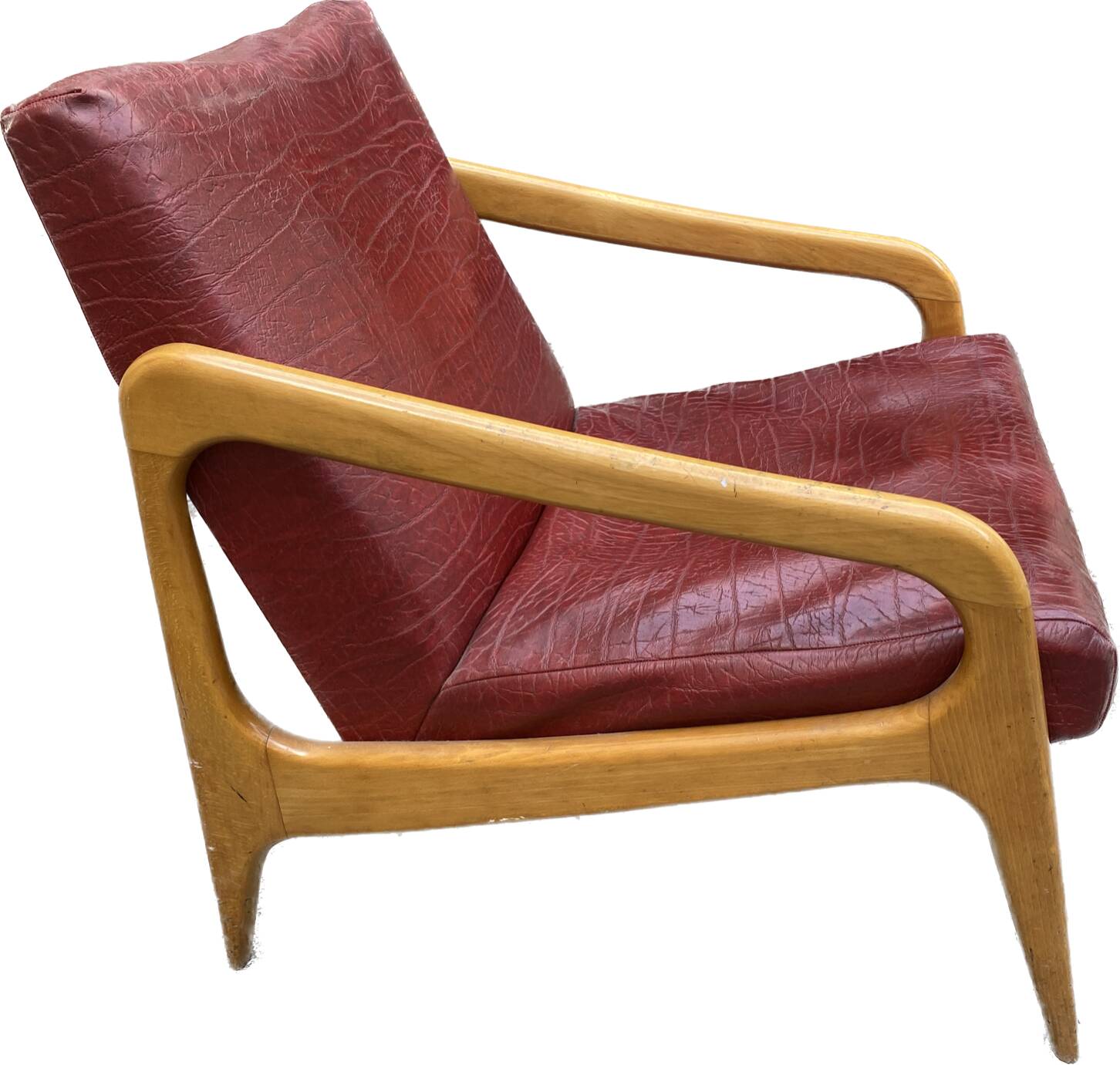 50s armchair in wood and faux leather