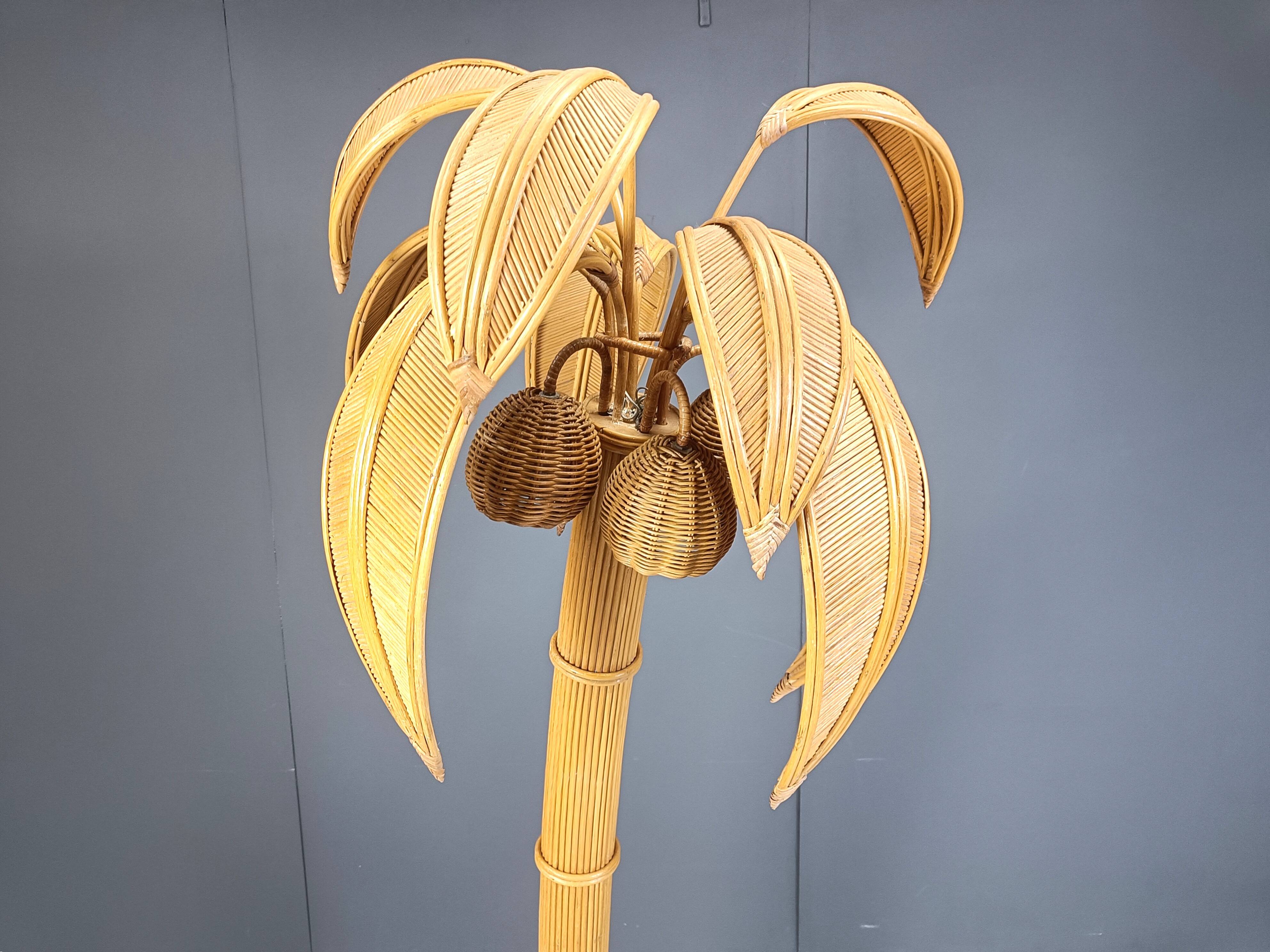 Vintage bamboo palm tree floor lamp, 1970s