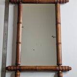 Miroir ancien de style bambou en bois tourné – fin XIXe siècle, 62 x 42 cm