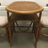 Table and 2 armchairs set in rattan and wicker, 70s/80s