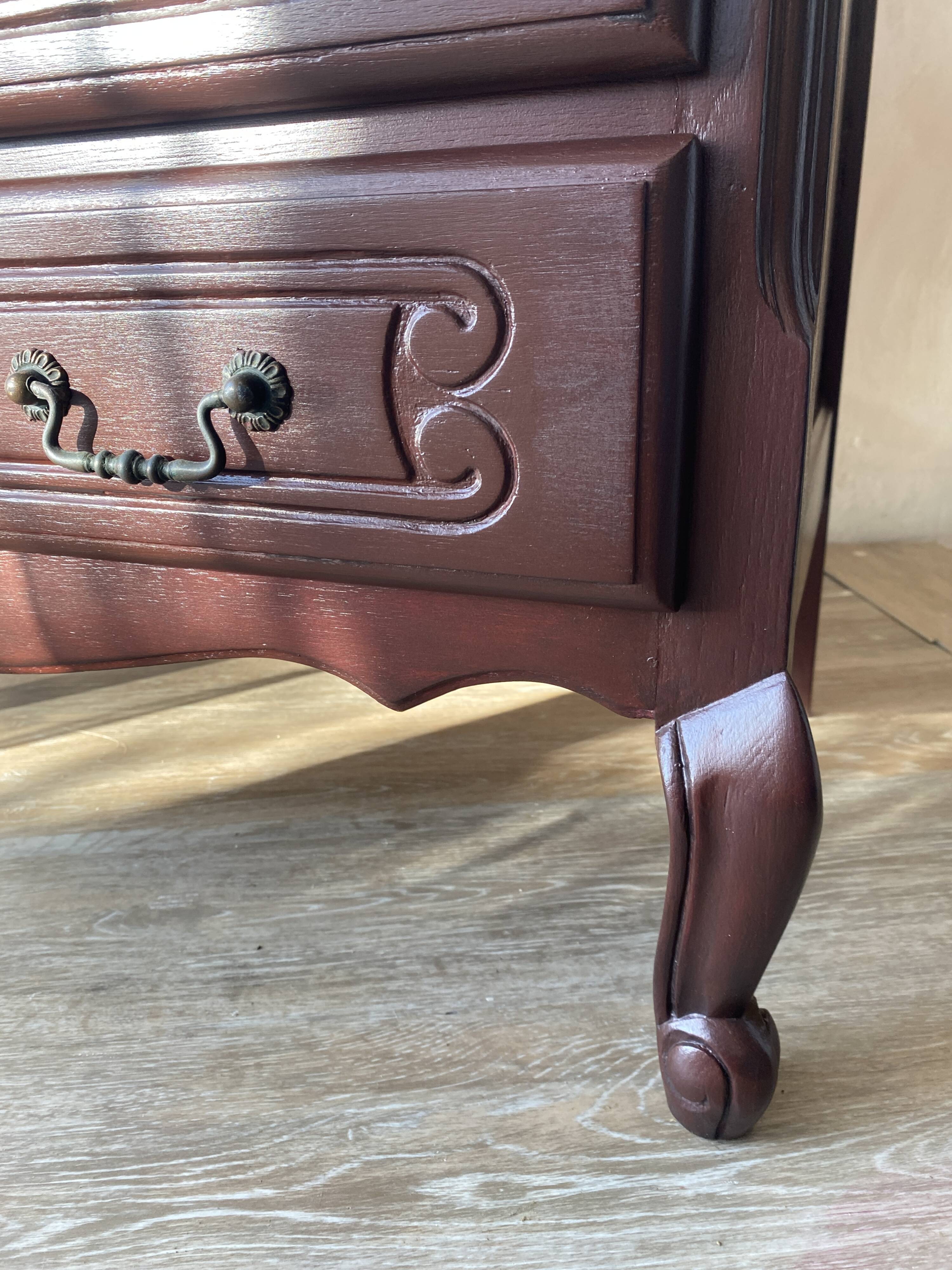 Louis XV style commode renovated - natural wood top and deep stain