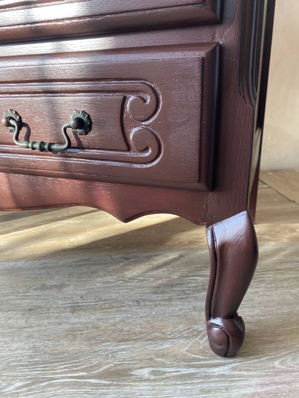 Commode style Louis Xv rénovée - plateau bois naturel et teinte profonde