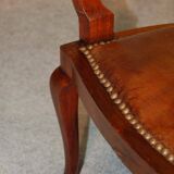 19th century armchair in leather and rosewood inlaid with brass and rosewood