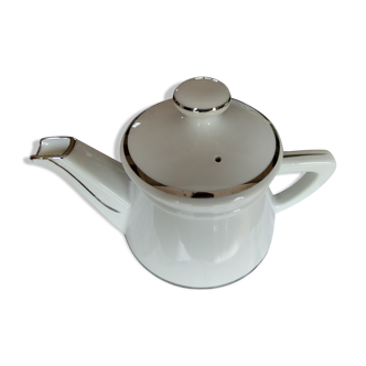 White and silver porcelain teapot