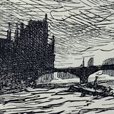 Lithographie paysage anglais du XIXème siècle "Parlement de Londres"  par Maximilien Luce