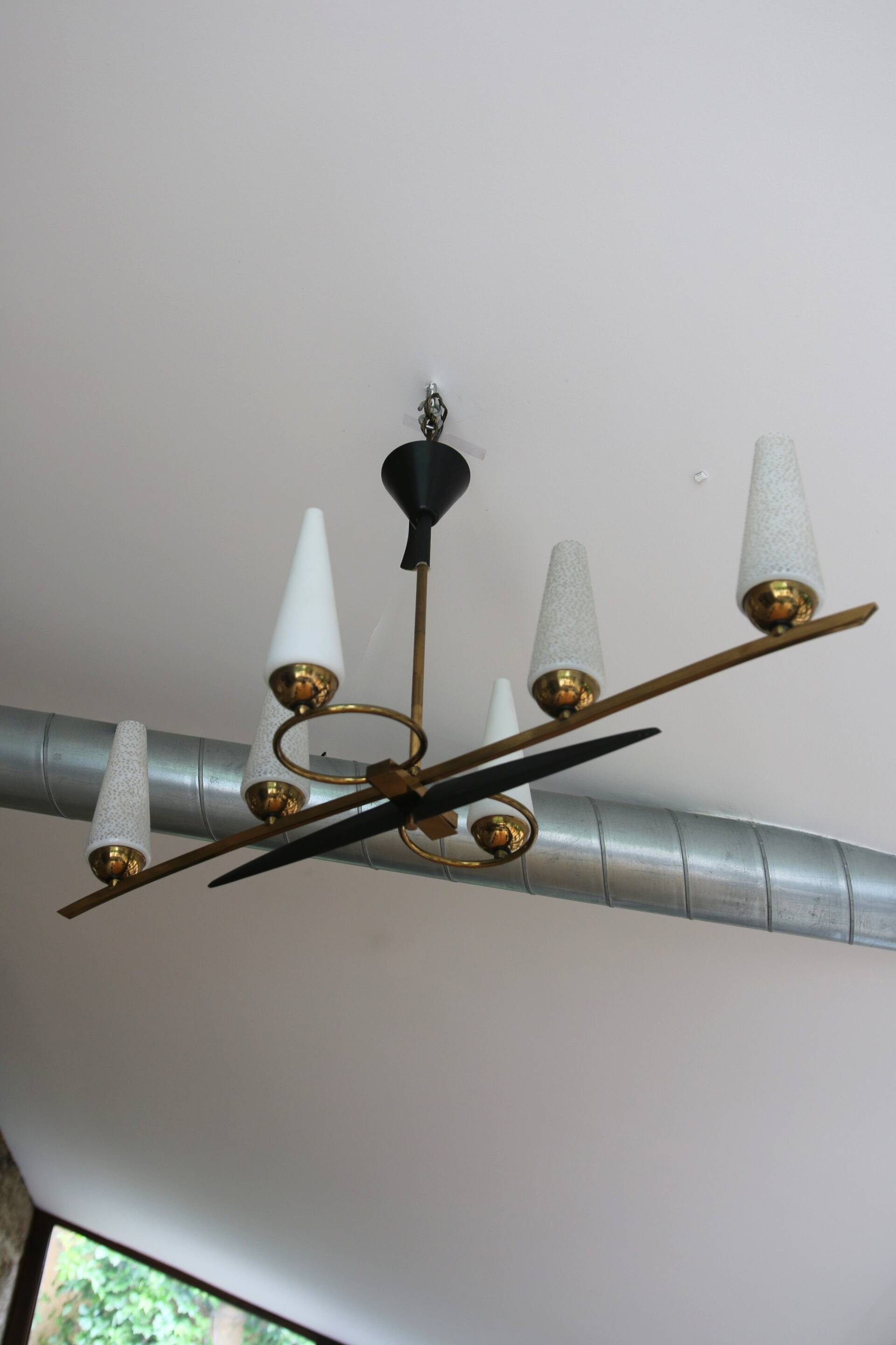 Mid-Century 6-Light Chandelier - Opaline and Brass