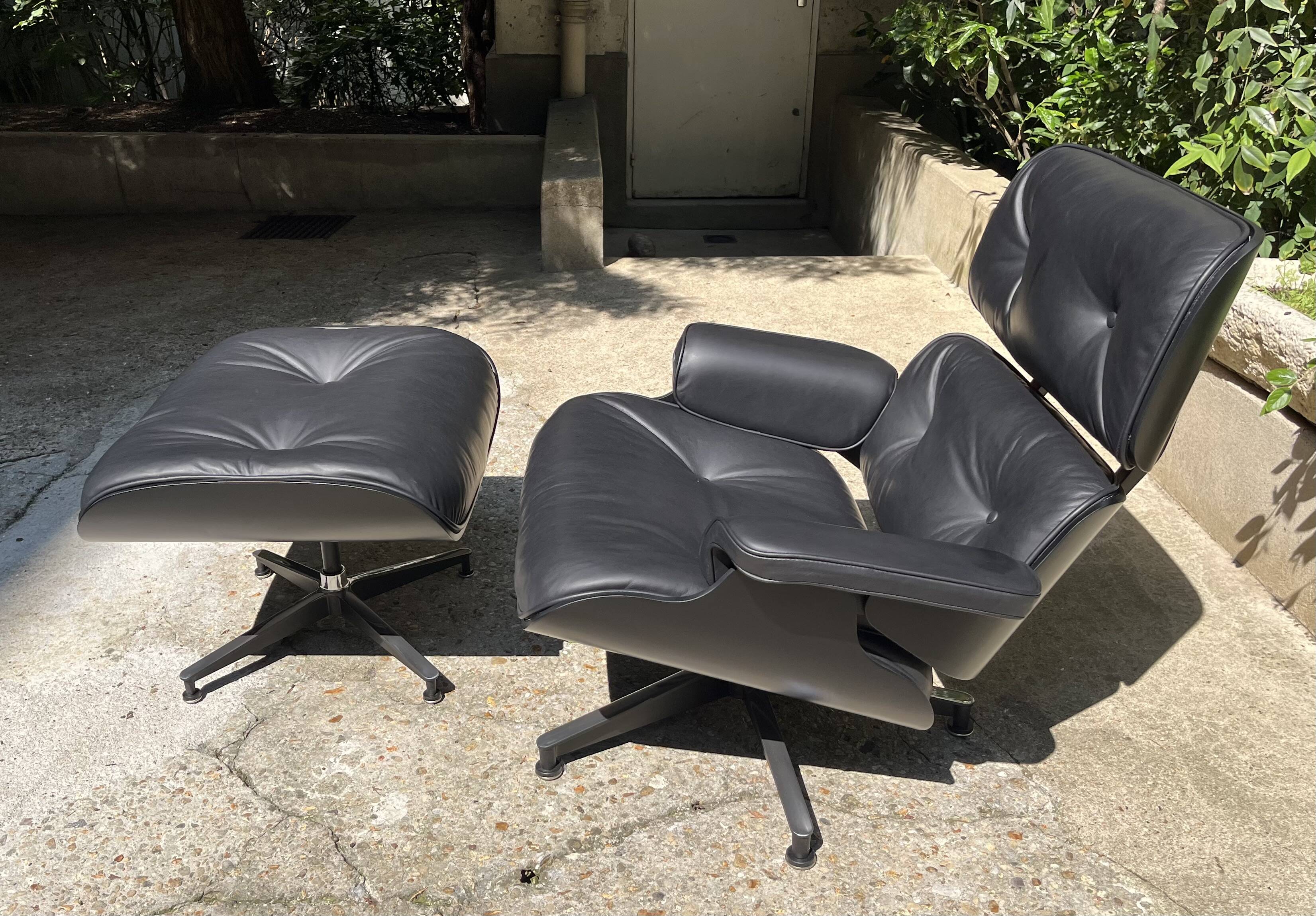 All Black Lounge Chair with Ottoman by Charles Eames