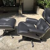 All Black Lounge Chair with Ottoman by Charles Eames