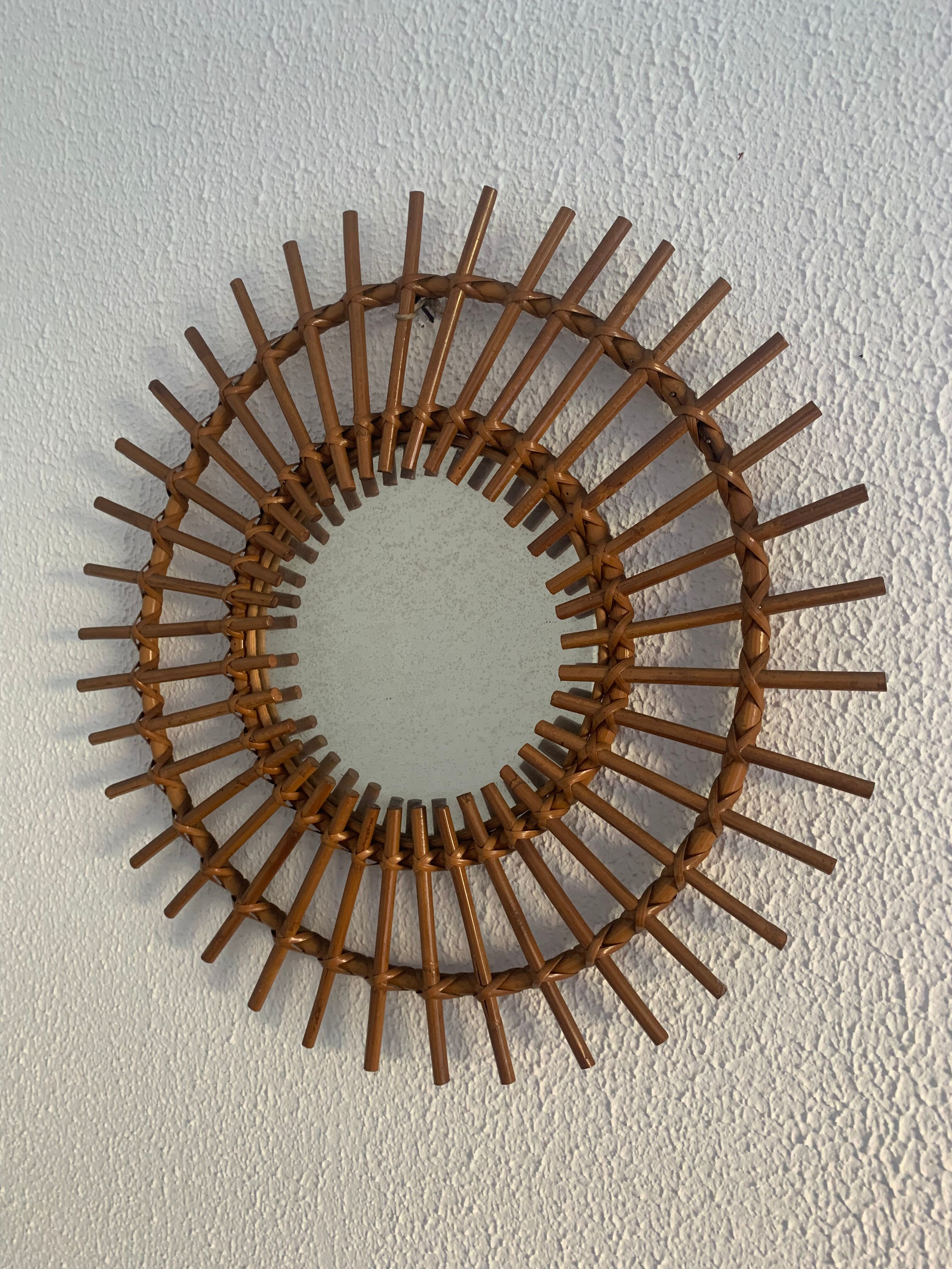 Vintage mirror 1960 rattan wicker sun - 55 cm