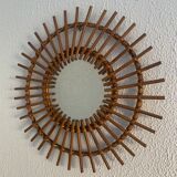 Vintage mirror 1960 rattan wicker sun - 55 cm